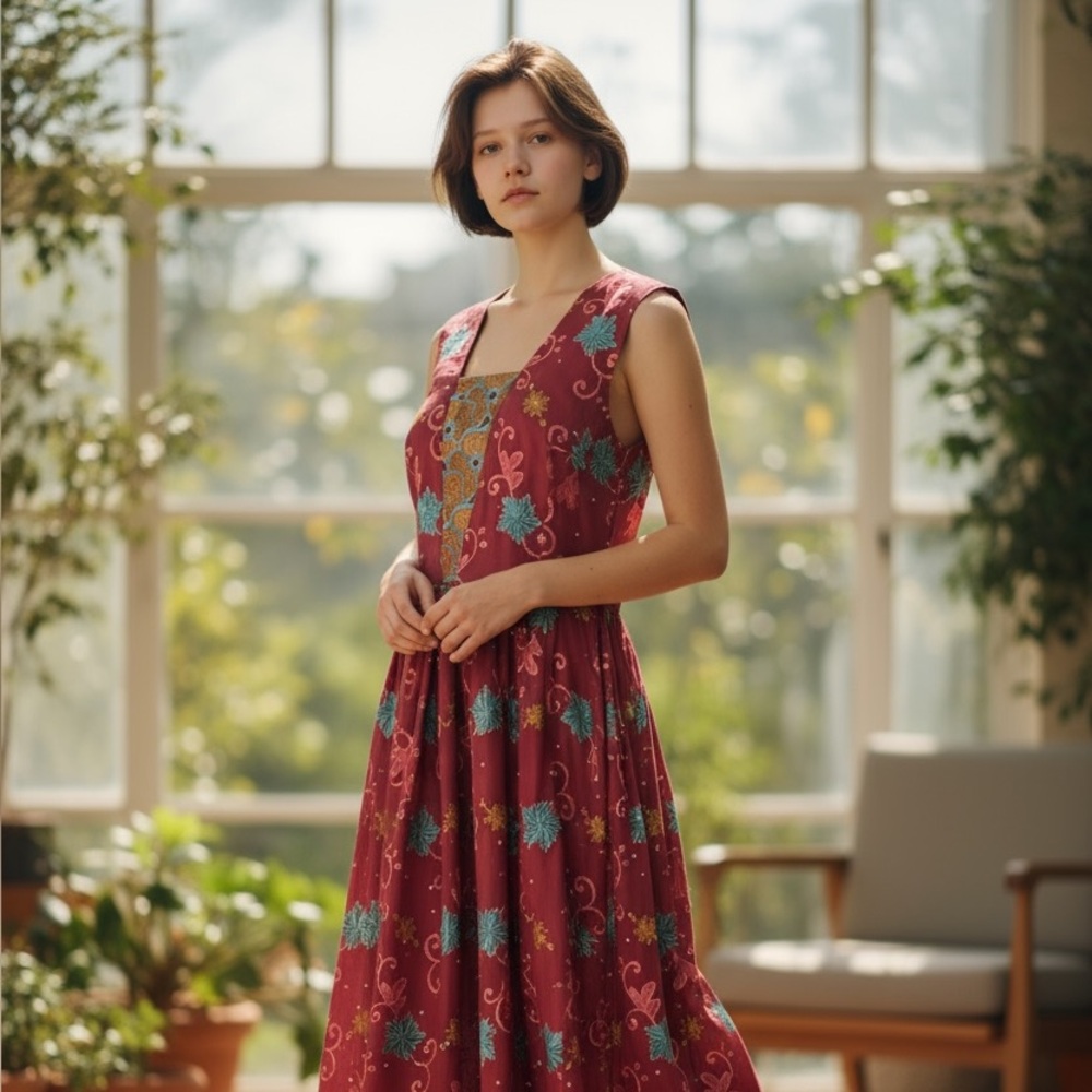 Red Maxi Sundress with Scoop Neck for Resort Wear